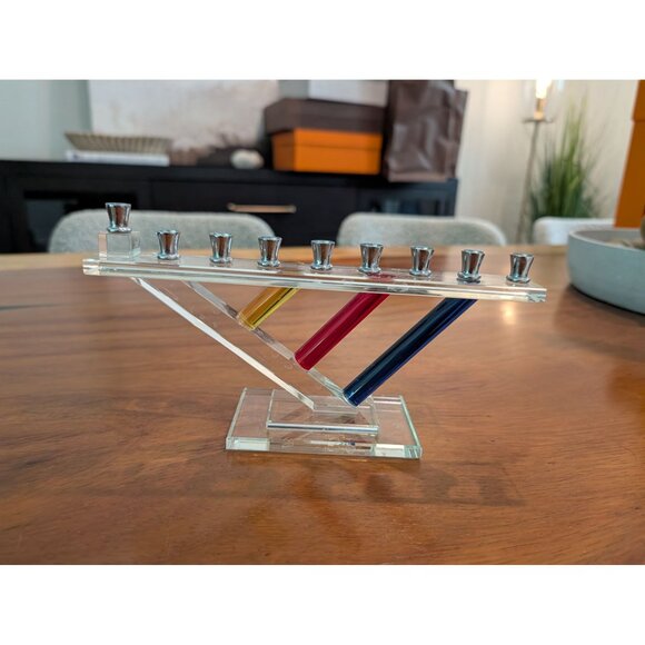 Modernist Abstract Lucite Vintage Menorah Judaica Hanukkah - Picture 10 of 11